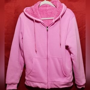 Fleece long Sleeve Zipper front Hooded Sweatshirt Size Large Color Pink